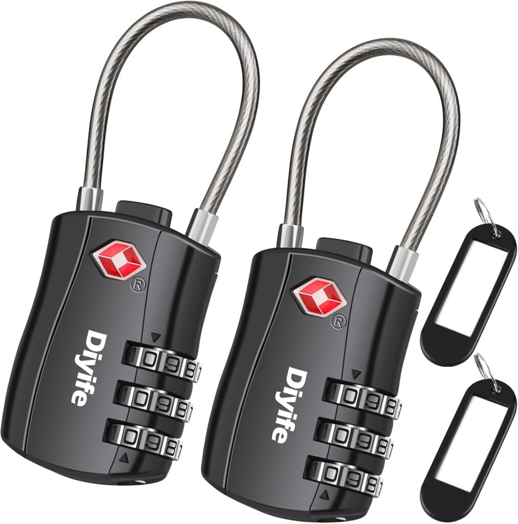 TSA Luggage Locks, [2 Pack] 3-Digit Security Suitcase Locks, Combination Padlock for Suitcases Flexible Cable Travel Lock, TSA Approved Luggage Locks for Suitcases Travel Luggage Bag Case