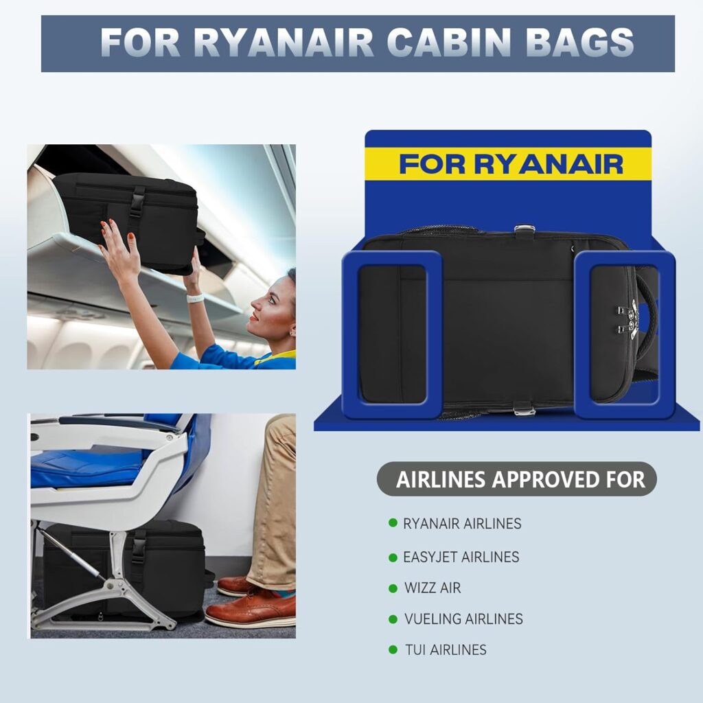 Ryanair Cabin Bags 40x20x25 Underseat Carry-ons Travel Backpack with Anti Theft Bag 20L Flight Bag with USB Charging Port