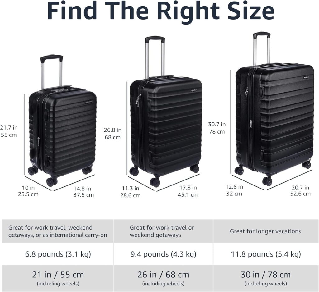 Hand Luggage Carry On Suitcase, ABS Hardshell Expandable Cabin Suitcase with 4 Spinner Wheels, 55 cm, Black